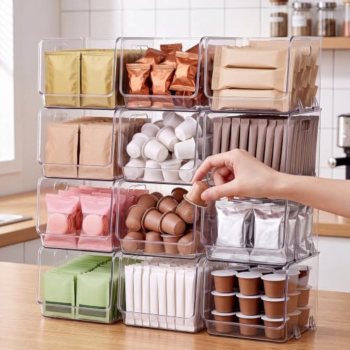 12 Pcs Clear Plastic Storage Bins Stackable Pantry Organizer - Image 5