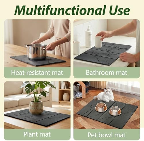 Large Stone Drying Mat for Kitchen Counter, 24"x16" Collapsible Quick Dry Dish Drying Mat, Water-Absorbent Marble Diatomaceous Earth Mats for Bottles Cups Dishes, Match Any Countertop - Image 5