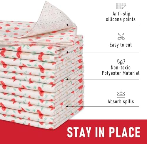 Cooyes 6 Pack Cloth Shelf Liners 12" × 24", Non-Slip Refrigerator Liners Machine Washable, Easy to Cut, Freezer Drawer Mats for Glass Shelves and Kitchen Cabinets, (Red Mushroom) - Image 3