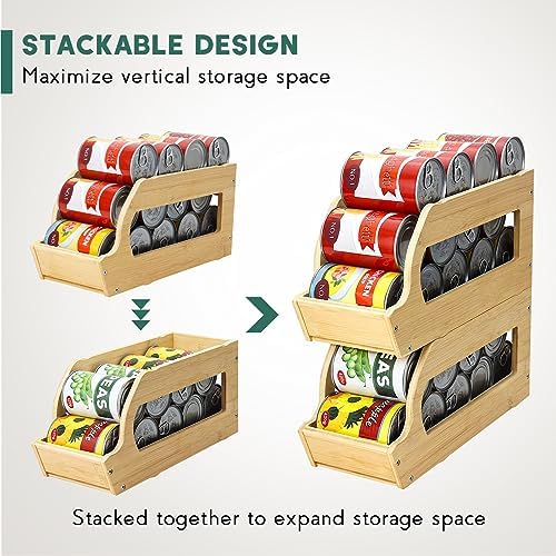 Yumkfoi Bamboo Can Organizers and Storage for Pantry(2 Pack), Stackable | Soda Can Organizer Beverage Drink Holders, Canned Goods Organizer Can Dispenser for Pantry, Kitchen, Cabinet - Image 4
