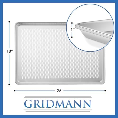GRIDMANN 18" x 26" Commercial Grade Perforated Aluminum Baking Sheet Pan, Full Size Baking Tray - 6 Pans - Image 3