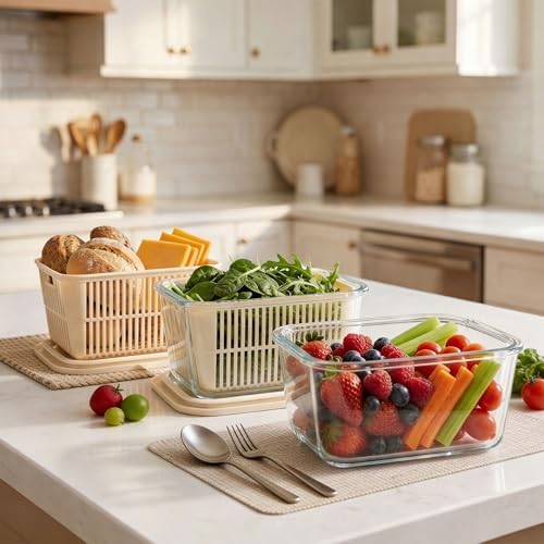 Urban Green Glass Food Storage Containers with Glass Lids, Microwave Safe Food Container Set, Aitight Meal Prep Container Set, BPA Free, 2 extra Colanders, LeakProof, 2 Pack of 60oz - Image 7