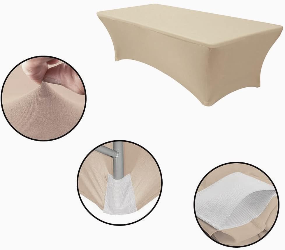 MDS® Pack of 10 Spandex Tablecloth 6FT Tight Fitted Stretch Table Cover – Washable Wrinkle-Free Reusable Elastic Patio Tablecloth for Wedding, Party, Banquet, Trade Show, Event Décor - Champagne Gold - Image 4