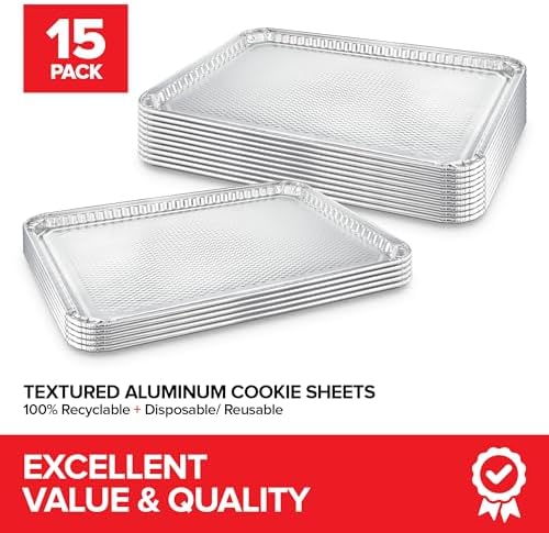 Stock Your Home Aluminum Pans Cookie Sheet Baking Pans (15 Pack) Disposable Foil Trays - Reusable and Durable Nonstick Baking Sheets – Disposable Cookie Pans - Image 2