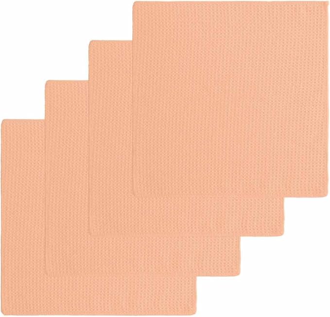 Orange Pink Dish Towels Set, Waffle Weave Kitchen Towels Microfiber Towels Cleaning, Solid Contemporary Color Minimalist Pure Color Soft Absorbent Dish Drying Towels Hand Towels 4 Pack 12x12 Inch by Unknown