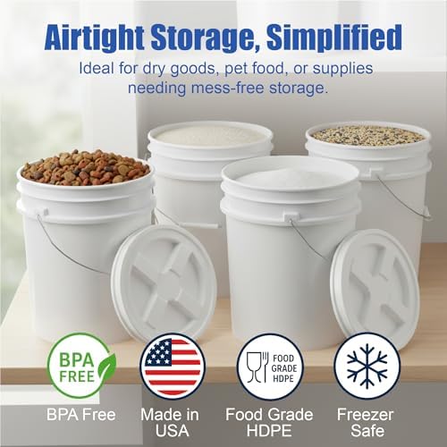 ePackageSupply 5 Gallon Bucket - Food Grade w/Lid BPA-Free, White/White, 3 | Airtight Gamma Seal Screw-On Lid, Heavy-Duty 90 Mil HDPE Plastic, Food Safe and Durable Container, Bulk Storage, Made in USA - Image 2