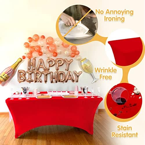 BRILLMAX 6 Pack Red Spandex Table Covers for 6ft Rectangle Tables - Image 3