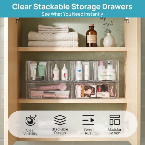 Vtopmart Clear Stackable Storage Drawers, 3 Pack Wide Organizer Set - Image 4