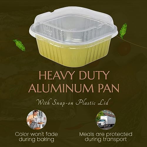 KitchenDance Disposable Foil Cake and Dessert Cup Set with Lid - 4.5 x 4.5" Square Cake Baking Pan for Hotels, Restaurants - Heavy Duty Aluminum Pan for Baking and Preparing Food, #A-24P (500, Gold) - Image 3