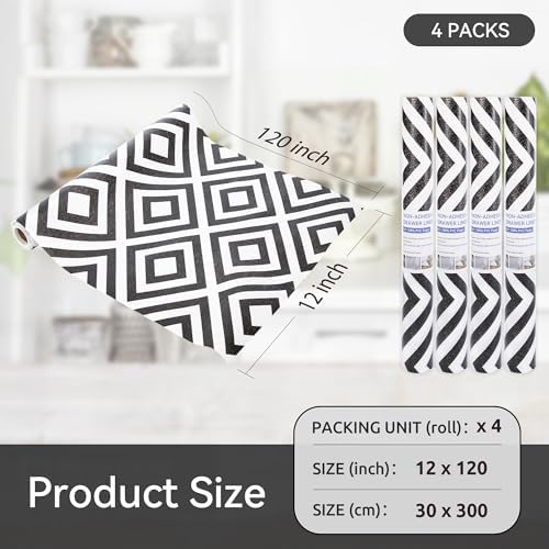 FIFTY FEET 12"x120" Non-Adhesive Shelf Liner for Kitchen Cabinets and Drawers, Washable Non-Slip PVC Cabinet Liner (Black Plaid)(4 Roll) - Image 5