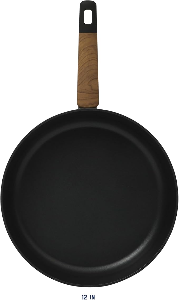 Oster Platinum Oxburg 10 Inch Frying Pan Forged Aluminum PFA Free Non-toxic Premium Ceramic Non Stick Interior Skillet, Kitchen Egg Pan, Omelet Pan - Black w/Wood Handles - Image 3