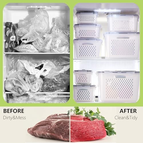 5 Pack Fruit Storage Containers for Fridge,Produce Container for Fridge with Removable Colanders,Leakproof Refrigerator Organizers and Storage for Produce Berry Vegetable Salad Meat Food Keep Fresh - Image 4