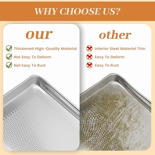 6 Pack Perforated Full Size Aluminum Baking Sheet Pans, 26"x18" | NSF, commercial cookie sheets, rolled rim baking pan, for roasting, freezer, bakery, oven safe up to 500℉ - Image 4