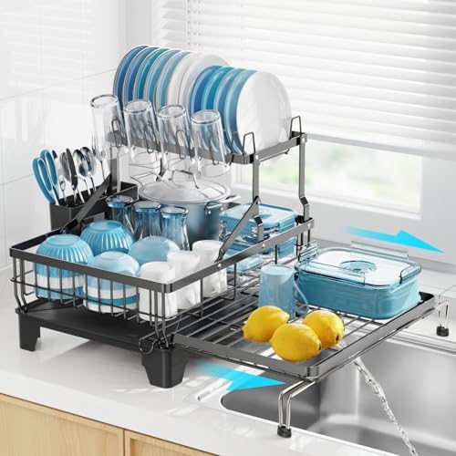 GSlife Large 2 Tier Dish Drying Rack - Expandable Over Sink & Counter Use by GSlife