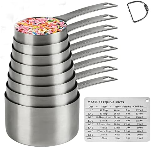 Measuring Cups Set, 18/8 Stainless Steel Measuring Cups for Dry & Liquid, Metal Measure Cups With Bonus Magnetic Conversion Chart for Kitchen & Baking by Hotsyang