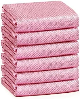 Streak Free Miracle Cleaning Cloths Easy Clean Nanoscale,Fish Scale Microfiber Window Mirror Glass Car Stainless Steel Cleaning,Lint Free Dish cloth Wine Glass Polishing Towel,Reusable,Pack 6,Pink by VPMURUGA