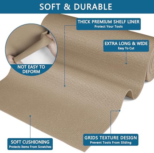 Foam Toolbox Liner Drawer Liner, Non-Slip Shelf Liners 20" W x 288" L Khaki - Image 3