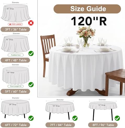 Fitable 12 Pack White Round Tablecloths - 120 Inches in Diameter - Stain Resistant and Washable Table Clothes, Polyester Fabric Table Covers for Wedding, Party, Banquet, Formal Events - Image 5