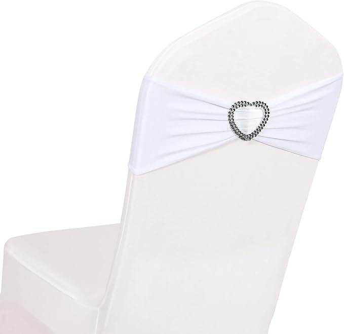 White Spandex Chair Sashes 50 Pack Spandex White Sashes for Chairs Covers Universal Stretch Chair Sashes Band with Heart Buckle Slider Sashes Bows for Wedding Banquet Party Decorations by Unknown
