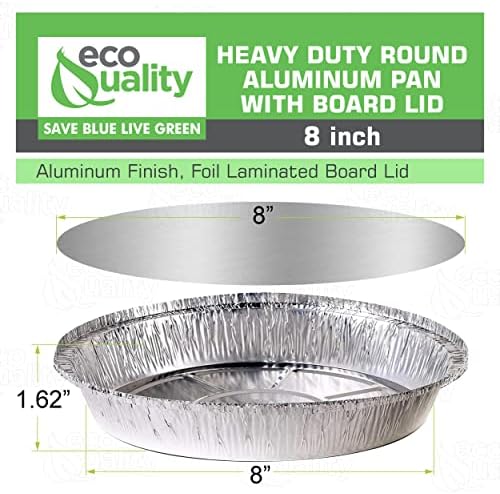 EcoQuality 8" Round Aluminum Foil Pans with Board Lids - Disposable Containers with Foldable Walls for Pie Baking, Cooking, Serving, Reheating, and Storing - Freezer and Oven Safe Tart Pan 400 Pack - Image 2