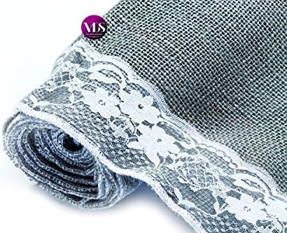 VDS Pack of 12, Burlap Table Runner with White Lace Edge, 100% Natural Jute Rustic Hessian Table Cloth Centerpiece for Wedding Birthday Party Banquet Table Decoration (Size 12X108 Inch)(Silver Grey) - Image 5