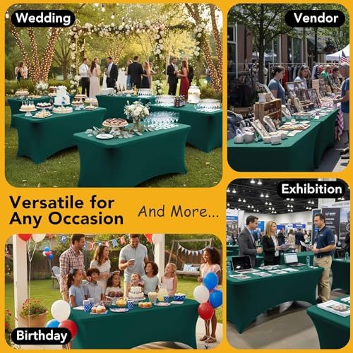 6-Pack Hunter Green Spandex Tablecloths for 6ft Rectangle Tables - Image 5