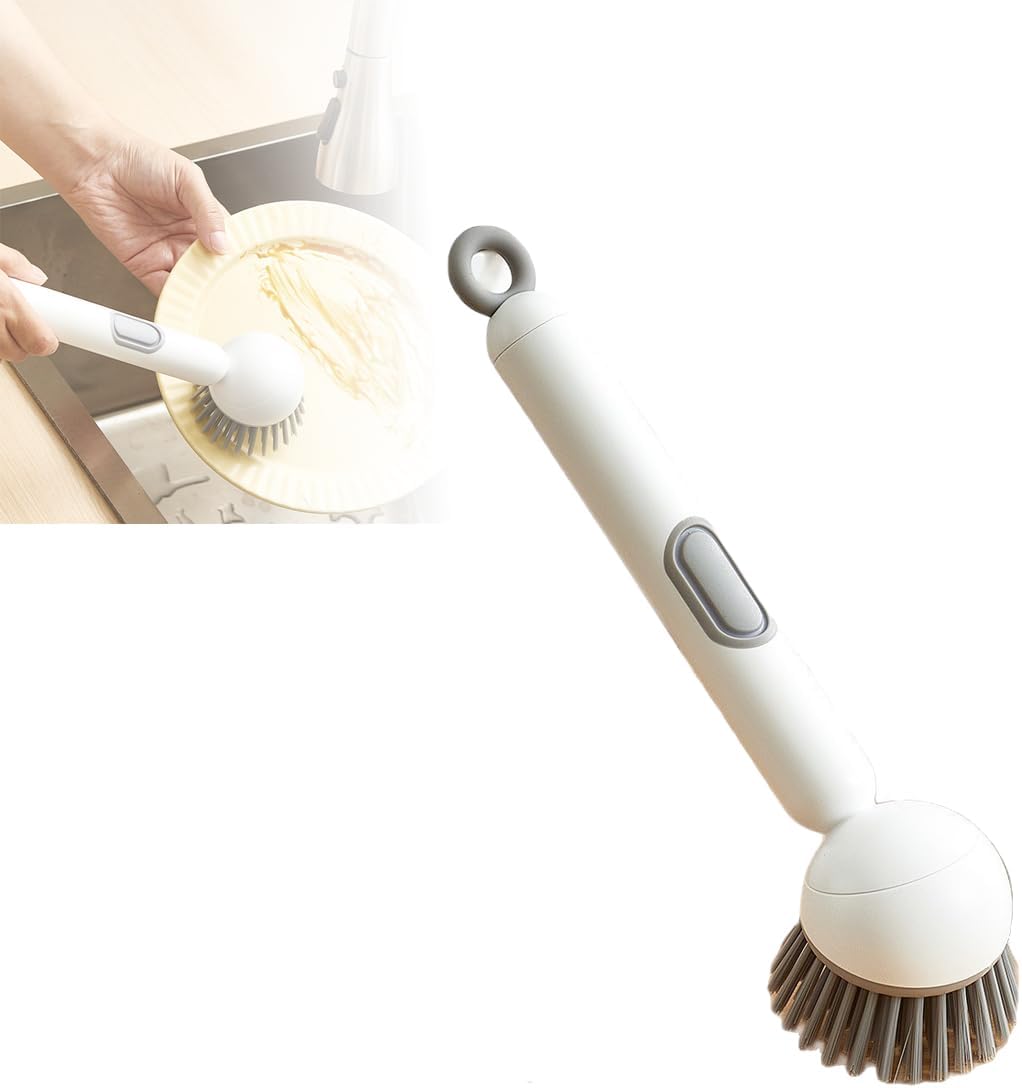 Adjustable Cleaning Brush with Liquid Dispenser, 2025 New Kitchen Dish Scrubber Brushes with Handle, Upgrade 6-Level Adjustable Dish Scrubber for Kitchen Cleaning Everyday Use (Grey)