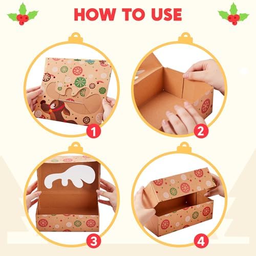 JOYIN 36PCS Christmas Cookie Boxes for Gift Giving, 8.5" x 5.75" x 2.75" Xmas Holiday Treat Cookie Tin with Window, 3 Designs Brown Foiled Kraft Bakery Boxes for Pastries, Cupcakes, Brownies, Doughnut - Image 5