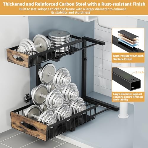 2 Pack Metal Under Sink Organizer with Sliding Drawer, Black - Image 3