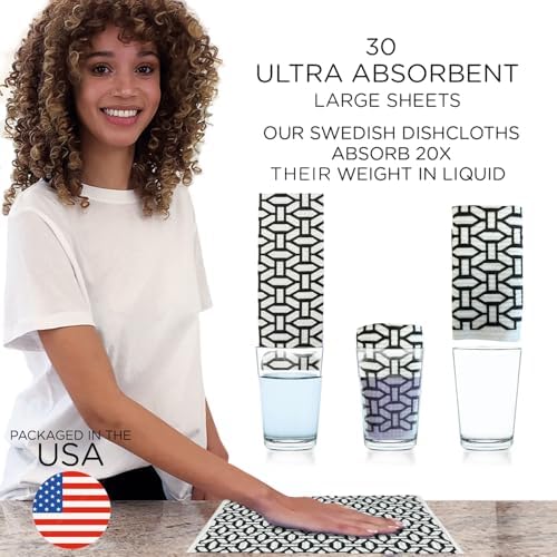 LOLA Swedish Dishcloths XL on a Roll, 30 Sheets, Geometric Pattern, Perforated 11" x 10" Sheets w/Hook, Reusable Absorbent Unpaper Towels Cellulose Sponge Cloth Biodegradable Made in Germany - Image 5