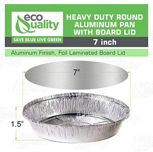 EcoQuality 7" Round Aluminum Foil Pans with Board Lids - Disposable Containers with Foldable Walls for Pie Baking, Cooking, Serving, Reheating, and Storing - Freezer and Oven Safe Tart Pan 50 Pack - Image 2