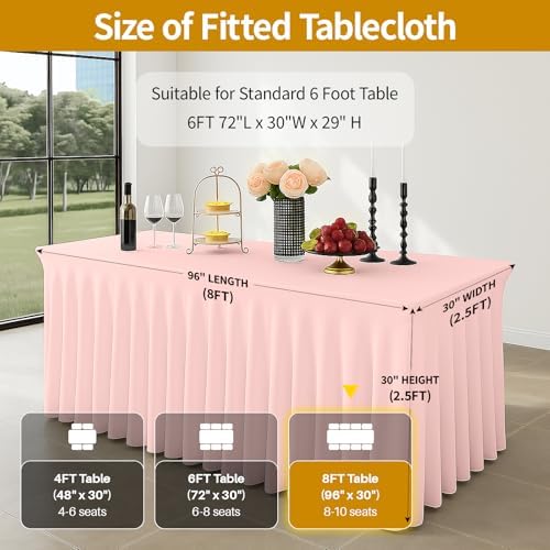 Deep Dream 4 Pack Pink Spandex Fitted Tableclothes for 8 Foot Rectangle Tables, Wrinkle Free 8FT Fitted Table Cover, Stretch Tablecloth Table Skirt for Party, Banquet, Wedding and Events - Image 3