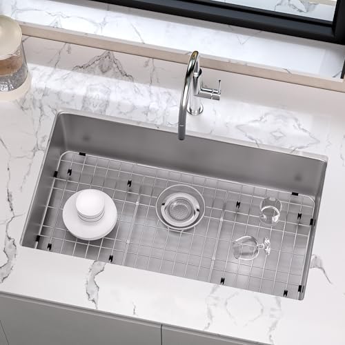 Sink Protector for Kitchen Sink,Sink Rack 27.2" X 13.3",Large Metal Sink Grate with Strainer,Stainless Steel Sink Grid for Bottom of Sink with Rear Drain Hole Dia 5",Corner Radius 1" - Image 5