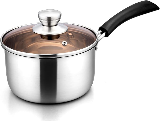 E-far 2 Quart Saucepan with Lid, Stainless Steel Small Pot for Cooking by E-far