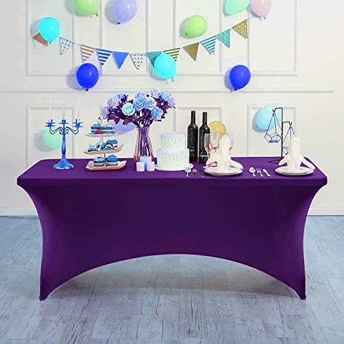 MDS® Pack of 5 Spandex Tablecloth 8FT Tight Fitted Stretch Table Cover – Washable Wrinkle-Free Reusable Elastic Patio Tablecloth for Wedding, Party, Banquet, Trade Show, Event Décor - Cadbury Purple - Image 3