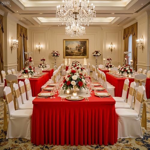 Suppromo 6 Pack 6ft Red Spandex Table Cloths for Rectangle Tables Wrinkle Free Red Tablecloths Rectangle Stretch Fitted Table Cover with Skirt for Birthday Party Baby Shower Wedding Banquet Buffet - Image 5
