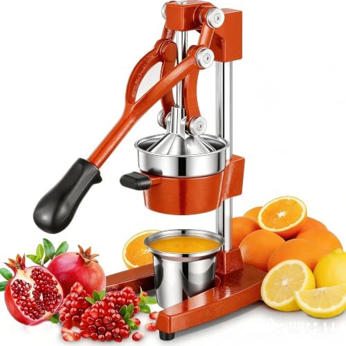 Commercial Heavy Duty Cast Iron Hand Press Manual Orange Citrus Lemon Lime Grapefruit Pomegranate Fruit Juice Squeezer Machine with Stainless Steel Cup by Gowintech