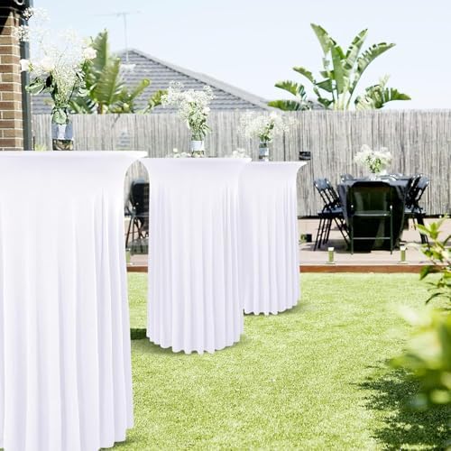 4 Packs White Round Cocktail Table Skirt 32"x 43" - Image 5