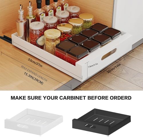 bealy Pull Out Drawer for Cabinet 21in Deep,14" W x 21'' D x 3.1" H Carbon Steel Cabinet Drawers Slide Out, Pantry Storage Shelves with Nano Adhesive for Kitchen, Bathroom and Living Room - Image 2