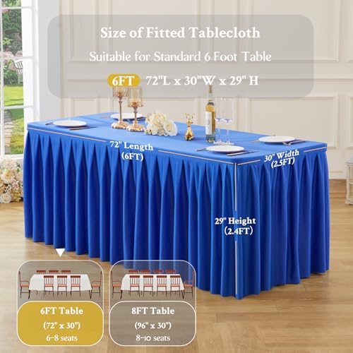 4 Pack Royal Blue Rectangle Tablecloth 6 FT Stretch Spandex Fitted Table Cloth for 6 Foot Rectangle Tables Banquet Tablecloths Wrinkle Free Table Cover Skirt Ruffle Tablecloths for Party Wedding - Image 5