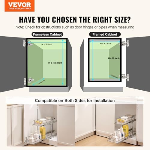 VEVOR Pull Out Cabinet Organizer,8.5" W x 21" D x15.2 HHeavy Duty Slide Out Pantry Shelves, Chrome-Plated Steel Roll Out Drawers for Home, 10" Wx22 Dx19 H Inside Kitchen Cabinet, Bathroom, Under Sink - Image 2