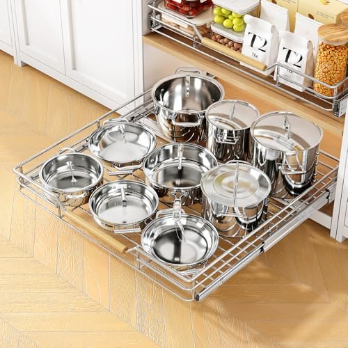 Pull out Cabinet Organizer, 21"W X 21"D, Heavy Duty Smooth Sliding Under Cabinet Shelves for Pots and Pans, Full-Extension Roll out Drawers, Slide out Organization for Home Kitchen Pantry - Image 2