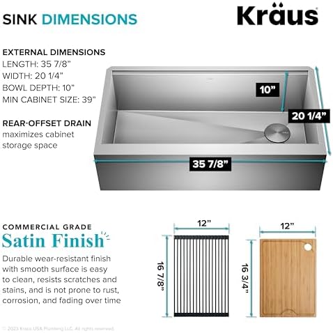 KRAUS Kore 36-Inch Modern Farmhouse Workstation 16 Gauge Single Bowl Stainless Steel Kitchen Sink with Accessories, KWF410-36 - Image 5