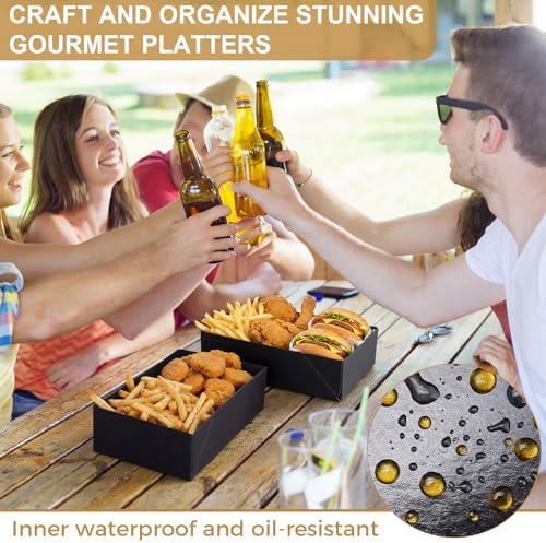 Chinco 100 Pieces Paperboard Kraft Food Trays 4 Corner Pop up Food Tray Disposable Foldable Cardboard Movie Night Snack Party Container Box for Holding Drink at Stadiums or Theaters (Black) - Image 4