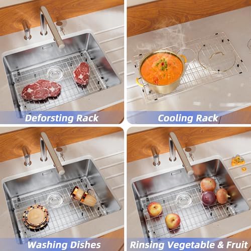 Sink Protector for Kitchen Sink,Sink Rack 26" X 14",Large Metal Sink Grate with Strainer,Stainless Steel Sink Grid for Bottom of Sink with Rear Drain Hole Dia 5",Corner Radius 0.6" - Image 6