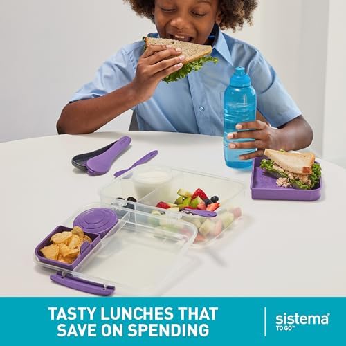 Sistema To Go 1.48L (2-Pack) Bento Box Food Storage Containers, School Lunch Boxes with Removable Dividers & Snack Pot, Two 1.48L Containers, Freezer, Microwave, & Dishwasher-Safe, BPA-Free - Image 6