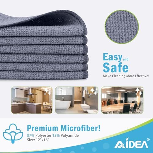 AIDEA Gray Microfiber Cleaning Cloth-24PK, Cleaning Rags 12"x 16" Absorbent - Image 2
