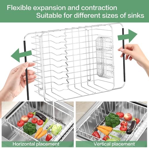 Fanbsy Large Dish Drainer Rack in Sink Adjustable, Expandable 304 Stainless Steel Metal Dish Drying Rack Organizer with Stainless Steel Utensil Holder Over Inside Sink Counter, Rustproof - Image 6