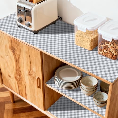FIFTY FEET 12"x120" Non-Adhesive Shelf Liner for Kitchen Cabinets and Drawers, Washable Non-Slip PVC Cabinet Liner (Plaid)(1 Roll) - Image 3