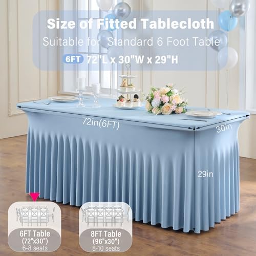 6 Pack Dusty Blue Spandex Tablecloths for 6 Foot Rectangle Tables, Wrinkle Free Stretchy Table Cloths 6ft Fitted Table Cover DeskSkirt for Weddings Birthday Party Banquet Baby Shower - Image 6